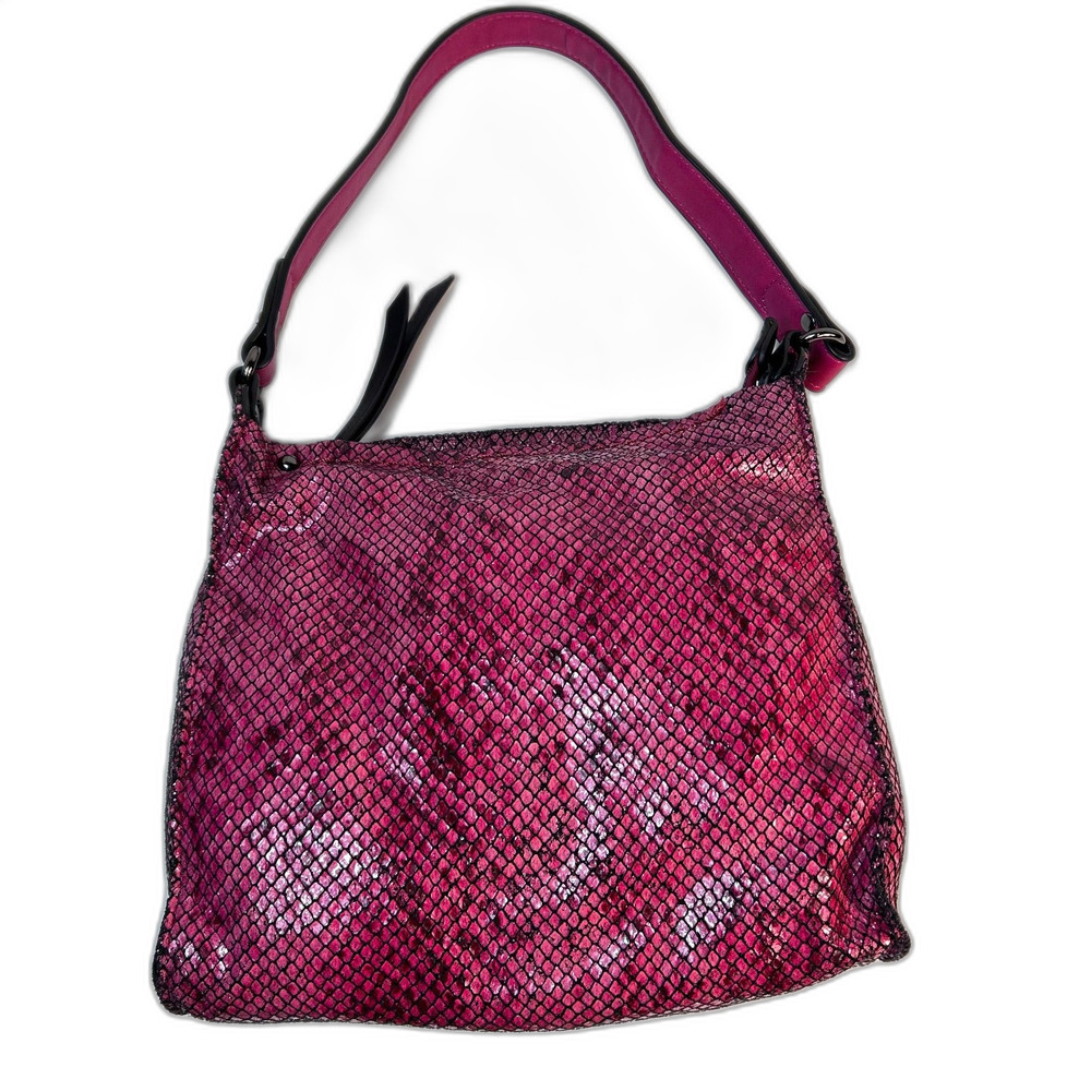 Sondra Roberts Squared Pink Faux Snakeskin Slouchy Hobo Y2K Shoulder Bag